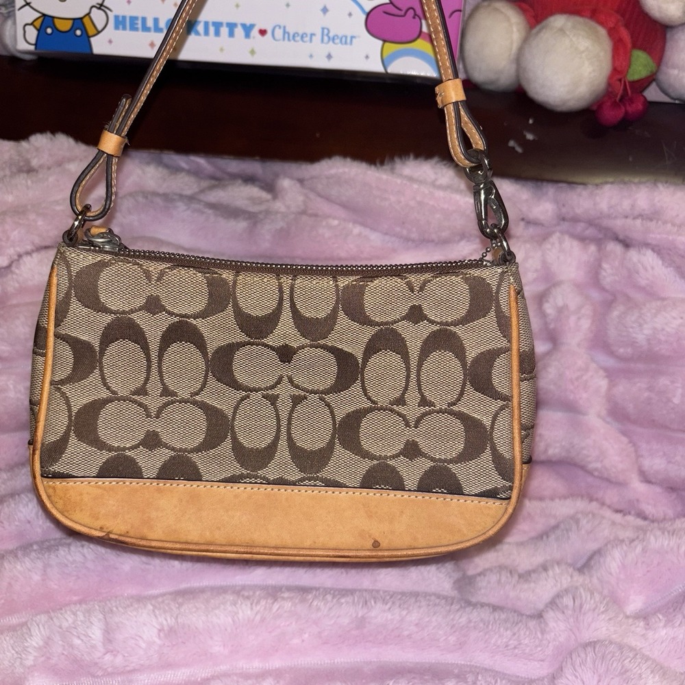Vintage Coach  Signature Demi Mini Bag Tan Canvas Leather Y2K Shoulder Bag Brown - Picture 2 of 4